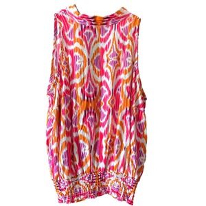 Christian Siriano‎ Sleeveless Blouse Smocked Waist Colorful Print Size S